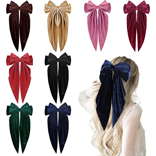 VOBOBE 8PCS Big Velvet Hair Bows for Women Girls 8 Inch Layered Bows Barrette Hair Clip Hair Accessories - Velvet big bow