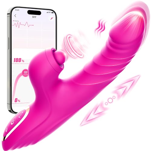 Adult Sex Toys Thrusting Dildo - Sex Toy Rabbit Vibrator with 10 Vibrating 7 Thrust Mode with Licking, G Spot Clitoral Toys for Women Female and Couples Pleasure Games - Rose Red