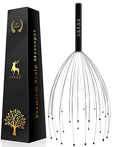 USAGA 28 Fingers Head Scratcher, Head Massager, Scalp Massager, Head Whisk Massager, Wire Massager for Head Hair Body Massage and Stress Relax (Black) - Black