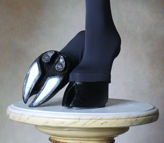 BLACK Creature Feet Unisex Cloven Hoof Shoes with Thigh High Leggings