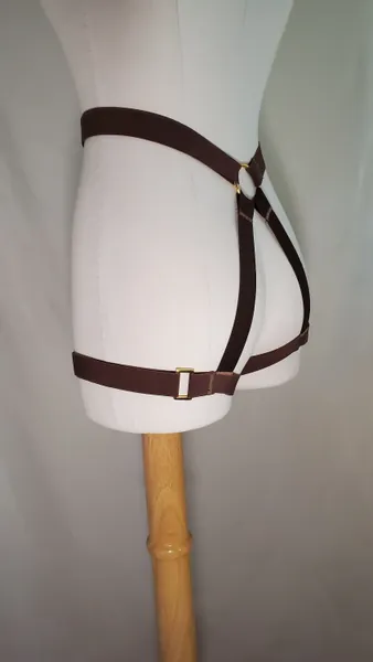 Chocolate Brown Adjustable Tail Harness with Gold Hardware