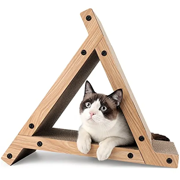 FUKUMARU 3 Sided Vertical Cat Scratcher Cardboard, Cat Scratching Post, Triangle Cat's Scratch Tunnels Toy, Scratcher Ramp for Kitten Play Exercise