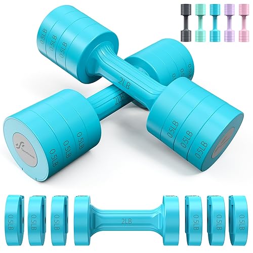 Sportneer Adjustable Dumbbells: 5 lb Set of 2, 2lb-5lb, Fast Adjust, 4-in-1 Weights for Men & Women Home Gym - blue