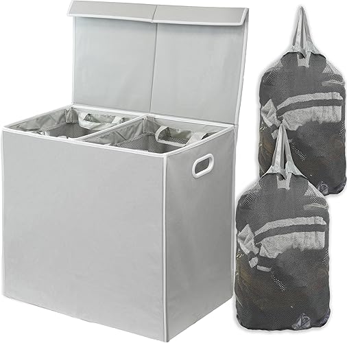 Simple Houseware Double Laundry Hamper with Lid and Removable Bags, Grey - Grey