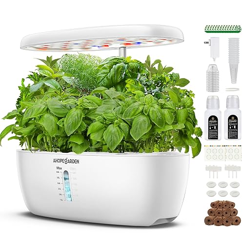 Indoor Garden Hydroponics Growing System: 12 Pods Plant Germination Kit Herb Garden Kit Growth Lamp Countertop with LED Grow Light Hydrophonic Planter Grower Harvest Vegetable Lettuce - White