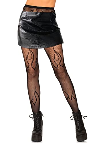 KLONKEE Pattern Fishnet Tights High Waisted Stockings Fashion Leggings Pantyhose for Women - One Size - Back-Flame