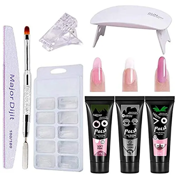 Poly Nail Extention Gel Kit Colors Poly Gel 3 Nail Lamp False Nail Tips Kit Gel Nail Builder Enhancement Kit