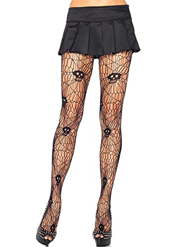 KLONKEE Pattern Fishnet Tights High Waisted Stockings Fashion Leggings Pantyhose for Women - One Size - Black-Skull 02