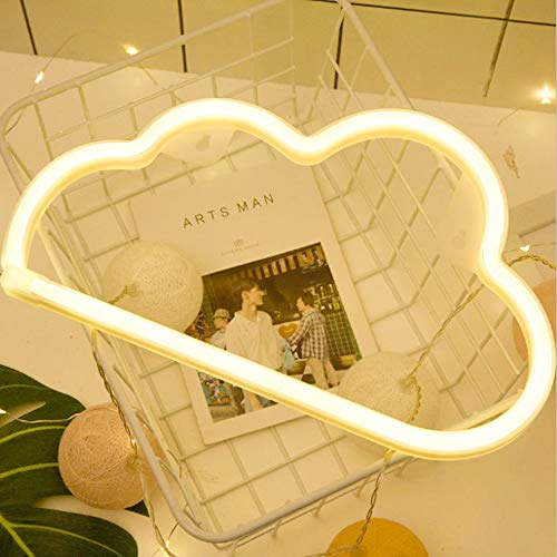 BEMOMENT Cloud Neon Light Signs Wall Decor Battery and USB Operated Bedside Lamps Home Decoration for Living Room,Children's Bedroom,Party,Christmas & Birthday Gift (White) - White