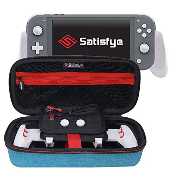 Satisfye - ZenGrip Go Elite Bundle (Lite), Accessories Compatible with Nintendo Switch Lite - Bundle includes: Grip, Elite Case, Low Profile A-C USB Cable. BONUS: 2 Thumbsticks (Turquoise)