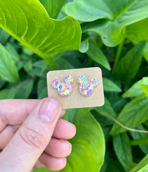Confetti Glitter Mouse Stud Earrings, Glitter Mouse Stud Earrings, Gifts for Children, Glitter Stud Earrings, Custom Stud Earrings