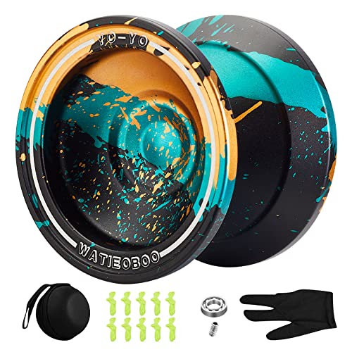 WATIEOBOO Metal Yoyo Professional, Responsive Yoyo for Kids Beginners, Unresponsive Yoyo for Adults Intermediate-Advanced Players with U Type KK Bearing + Glove(Green&Yellow&Black) - Green&Yellow&Black