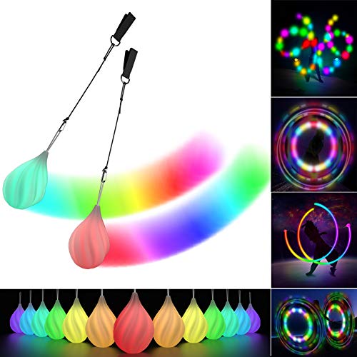 PoIToI LED Poi Balls-2021 Upgraded Soft Spinning Glow Poi for Beginner Kids and Professional Rainbow Fade and High Strobe Spinning LED Glow Toy Light Up Balls 1x Pair Glow Poi Balls - Blue,green,orange,pink,purple,red,white