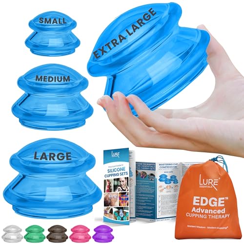 Silicone Cupping Therapy Set Professional Massage Cupping Cups for Cupping Therapy 4 Cup Kit for Massage, Myofascial Release, Cellulite Reduction (Lure Blue) - Blue