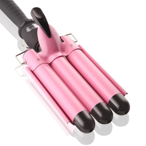 3 Barrel Curling Iron Wand Dual Voltage Hair Crimper with LCD Temp Display - 1 Inch Ceramic Tourmaline Triple Barrels, Temperature Adjustable Portable Hair Waver Heats Up Quickly (Pink) - 1 Inch (Pack of 1) Pink