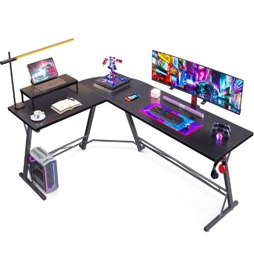 Casaottima Gaming Desk L Shaped Computer Desk, Corner Desk for Home Office with Monitor Stand 66", Black