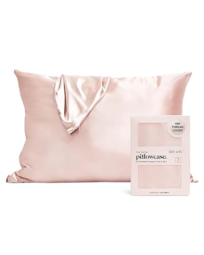 Kitsch Satin Pillowcase with Zipper for Hair & Skin, Softer Than Silk Pillow Cases Queen, Smooth Pillow Covers, Machine Washable, Wrinkle-Free, Cooling Satin Pillow Cases Standard Size 19"x26" (Blush) - 04. Blush - Standard/Queen (1 Pack)