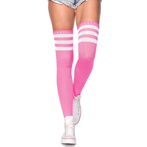 Leg Avenue Women's Athletic Three Striped Knee High Socks, Neon Pink, One Size - 