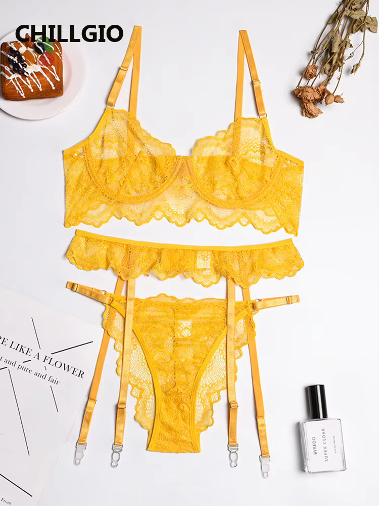 CHILLGIO Women Sexy Floral Lace Bra Brief Suits Hollow Transparent Lingerie Three Pieces Push Up Bodycon Intimate Undewear Sets - AliExpress 200574005