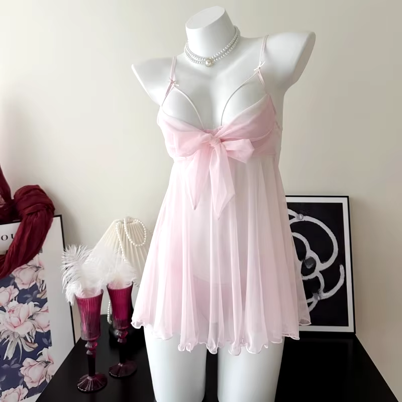 Sexy Nightwear Lace Bow Mesh Sling Nightdress Pure Night Dress Women Lingerie Underwear Fancy Back Night Outfits for Ladies - AliExpress 200574005