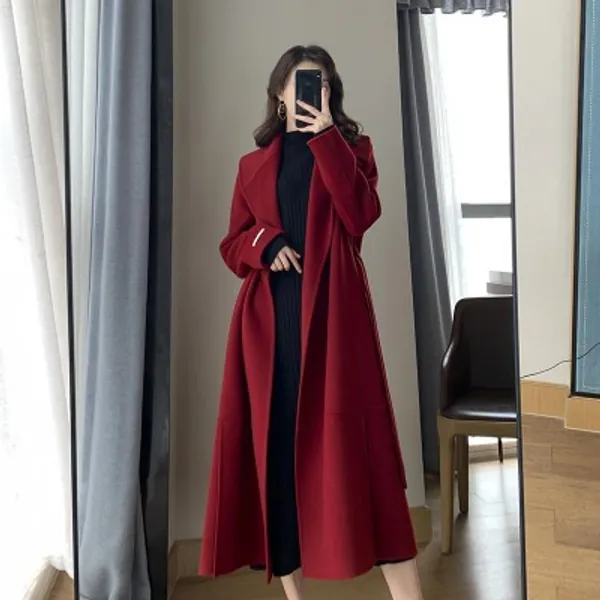 44.35US $ 40% OFF|European American Winter Cashmere Coat Women 2021 New England Style Loose Casual Long Woolen Trench Belt Women's Coat - Wool & Blends - AliExpress