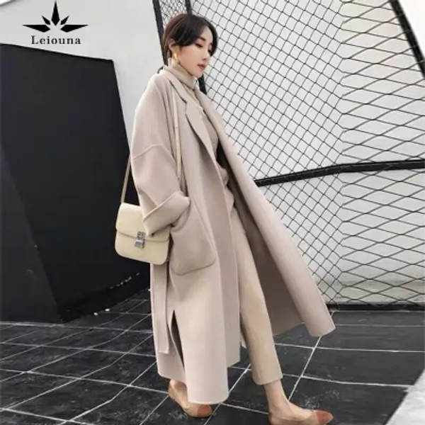 31.1US $ 50% OFF|Leiouna Long Vintage Faux Office Lady Belt Outerwear Womens Black Korean Woolen Female Coat Autumn Women Ladies Coats Femme - Wool & Blends - AliExpress