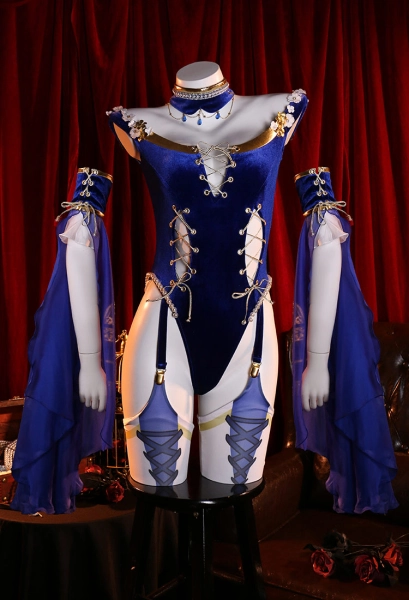 Halloween Medieval Princess Style Sexy Lingerie Bodysuit and Thigh Socks with Sleeves and Choker