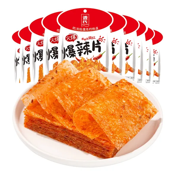 Genji Food Hot And Spicy Flavor, Chinese Spicy Snack 0.92 Ounce (Pack of 10) High-Proteinsoy Products, Zero Hormones, Low Saturated Fat Spicy Food - Dormitories, Bedrooms, Games, Camping, Work Or Home. - Savoury Spicy flavor