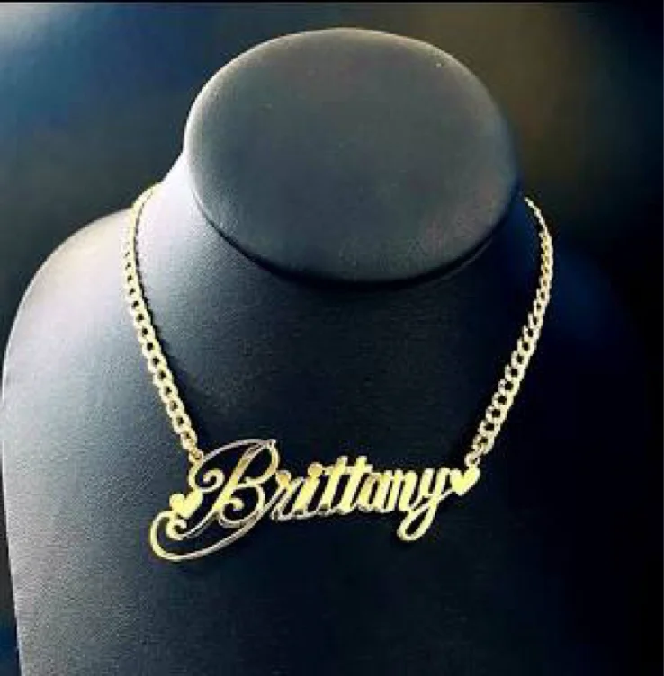 Diamond-cut Nameplate Necklace Solid 14K Yellow Gold-Plated Sterling Silver 18"