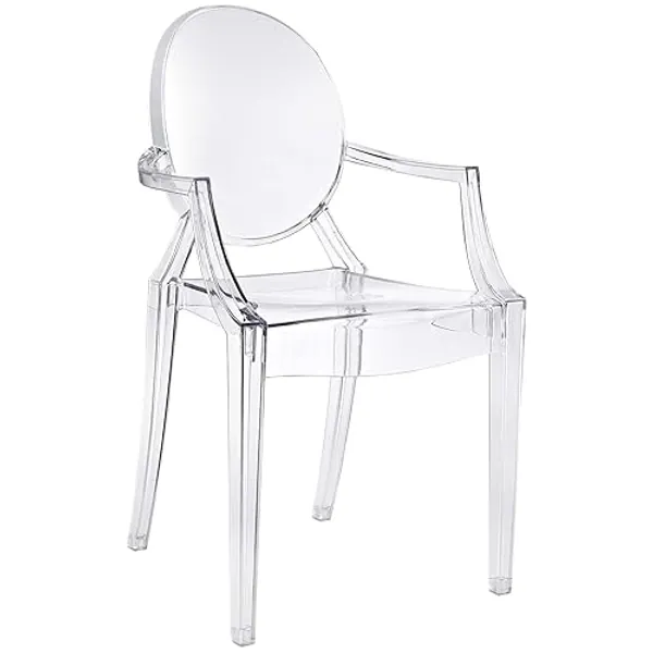 Modway Casper Modern Acrylic Stacking Kitchen and Dining Room Arm Chair in Clear - Fully Assembled - Clear