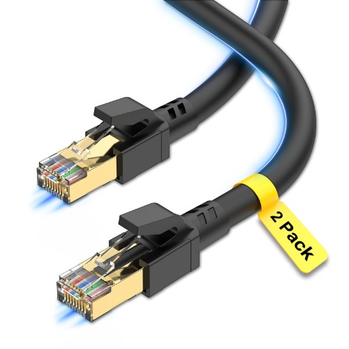 Cat 8 Ethernet Cable 1.5ft (2 Pack), Outdoor&Indoor, High Speed 26AWG Internet Cable 40Gbps 2000Mhz, Shielded Direct Burial RJ45 Network Cable,Weatherproof&UV Resistant Cable for Gaming/Router/Modem - Cat8 1.5ft 2Pack