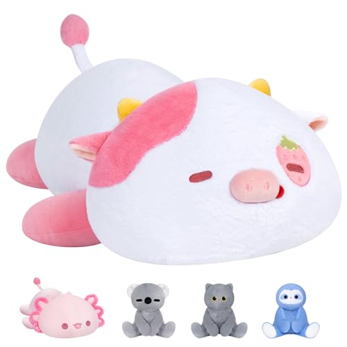 Mewaii Weighted Stuffed Animals 4.0 Lbs – Weighted Strawberry Cow Plush, Weighted Plush Animals for Kids, Cow Weighted Pillow, Birthday Gifts for Women, Girls and Males (23 inch) - Weighted Strawberry Cow（pink）