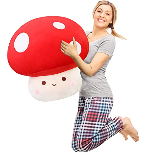 Yulefly 23.6 Inch Large Mushroom Plush Toy, Mushroom Stuffed Animal Hugging Throw Pillow Plushies Doll Toy, Gift for Birthday Valentine (Red, 23.6 inch) - 23.6 inch - Red
