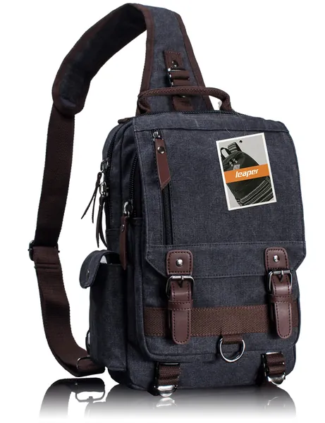 Leaper Canvas Messenger Bag Sling Bag Cross Body Bag Shoulder Bag Black, L - Large A-black