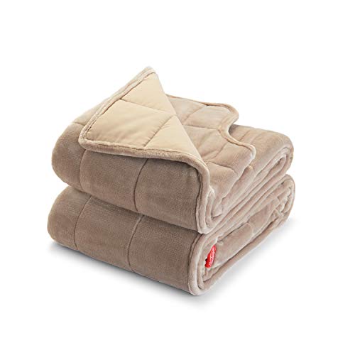 Sunbeam Extra Warm Weighted Blanket | 15 Pounds, Reversible Plush Velvet/Microfiber with Arm Slits and Neck Cutout, 54” x 73”, Mushroom