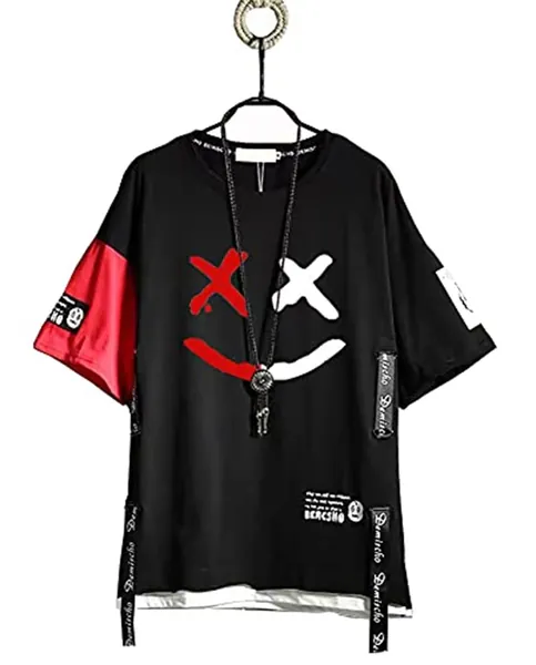 DUDHUH Men’s T-Shirts Techwear Japanese Streetwear Hip Hop Short Sleeve Shirts for Men - Medium Black