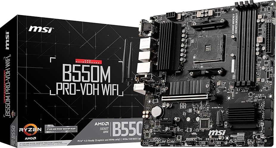 MSI B550M PRO-VDH WiFi ProSeries Motherboard (AMD Ryzen 5000, AM4, DDR4, PCIe 4.0, SATA 6Gb/s, M.2, USB 3.2 Gen 1, Wi-Fi, Bluetooth, D-SUB/HDMI/DP, Micro-ATX) - B550M PRO-VDH WIFI