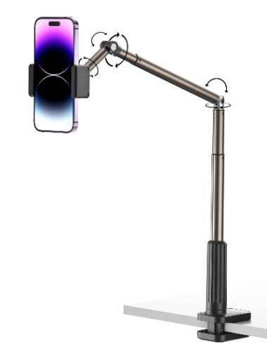 JSAUX Phone Holder for Bed and Desk, Flexible Phone Stand Universal 360 Lazy Long Arm Clamp Phone Mount for Table Bedside Bedframe Compatible with iPhone 14 Pro Max Plus 13 12 11 X XR etc. [White] - Black