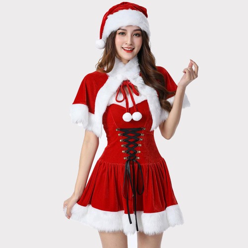 Velvet Miss Claus Costume Set - Red / S