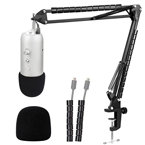 Blue Yeti Mic Stand with Windscreen - Suspension Mic Boom Arm Stand with Pop Filter Foam Cover Compatible with Blue Yeti and Yeti Pro Microphone by YOUSHARES - Mic_Stand