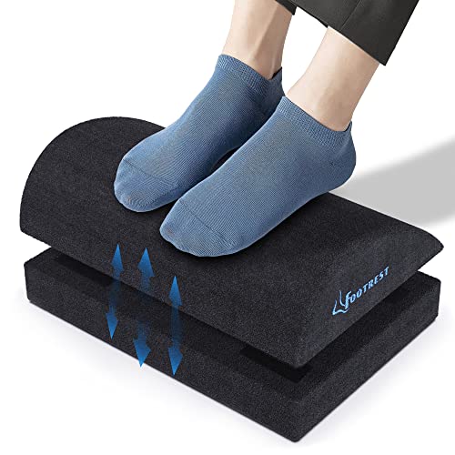 Ergonomic Foot Rest Under Desk, Adjustable Footrest Cushion with 2 Optional Height, Back Leg Knee Feet Support, Non-Slip Foam Footstool Pillow, Removable Washable Cover, for Home, Office, Chair, Car - Black
