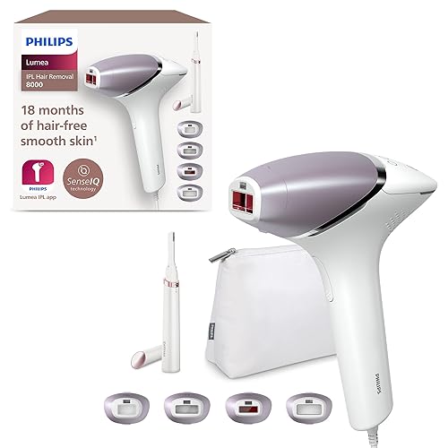 Philips Lumea IPL Haarentfernungsgerät 8000 Series – Haarentfernungsgerät mit SenseIQ Technologie, 4 Aufsätze und Satin Compact Korrekturtrimmer (Modell BRI949/00)