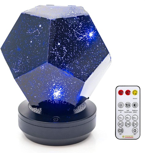 SOONCOR Galaxy Star LED Night Light Projector Bluetooth Music Player Rotating 3 Colours Adjustable Lights USB Cable Rechargeable Remote Control
