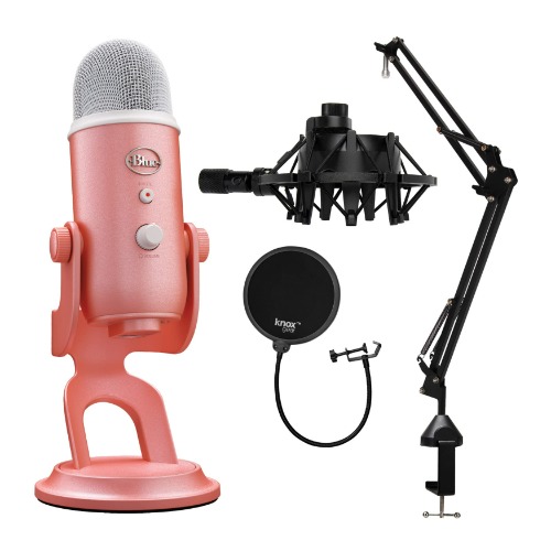 Blue Microphones Yeti USB Microphone Aurora Collection (Pink Dawn) Bundle with Desktop Boom Arm Microphone Stand, Shock Mount and Pop Filter (2 Items) - Pink Dawn