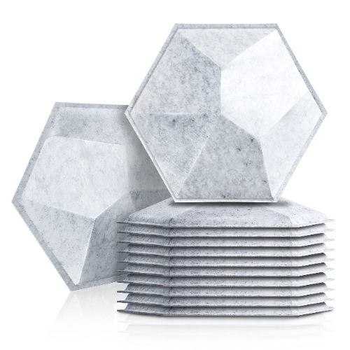 Sonic Acoustics 12 Pack 3D Hexagon Acoustic Panels 14" X 12" X 0.2" High Density Acoustic Absorption Panels, 3D Soundproofing Insulation Panel (Silver Grey)