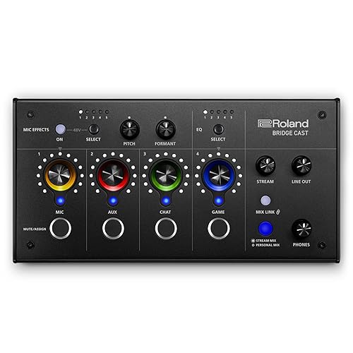 Roland BRIDGE CAST Dual Bus Gaming Mixer | Professional Audio Streaming Interface and Mixer for Online Gamers | 32-Bit Hardware DSP | USB-C Windows and Mac Connectivity | XLR Input for Microphones - black