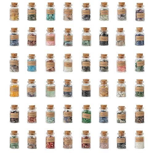 KHOCOEE 48pcs Different Crystals and Healing Stones, Gemstone and Crystals Bottles, Chakra Healing Crystals for Witchcraft, Great Choice for Gift, Collection and Home Decor