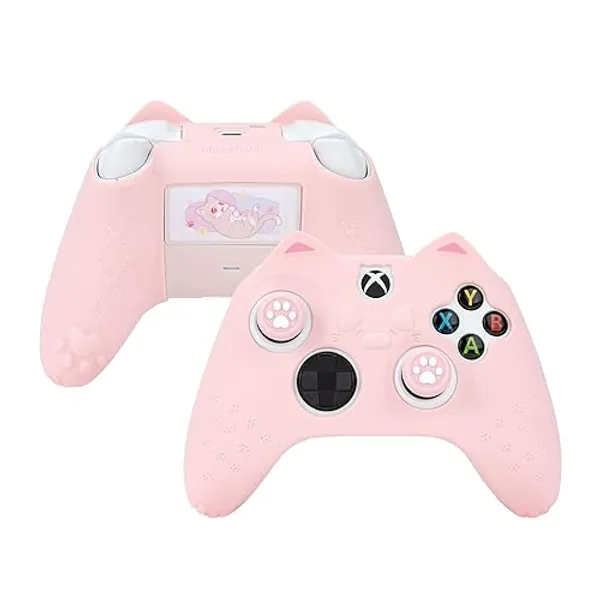 GeekShare Cat Paw Controller Skin Grips Set Anti-Slip Silicone Protective Cover Skin Case Compatible with Xbox Series X Controller with 2 Thumb Grip Caps and 1 Sticker (Pink) - Pink