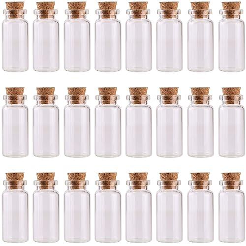 MaxMau 24PCS 10ml Glass Bottles Cork Stoppers DIY Decoration Mini Glass Vials Cork Message Glass Bottle Vial Cork,Small Glass Bottles Jars Corks for Wedding Party Favors