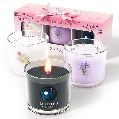 CHILLFLAME Scented Candles Gifts for Men, Scented Candles Gift Set for Her, 3 Scented Votive Candles, Birthday Gifts for Women/Men (Black+Purple+White, 7 oz) - Black+Purple+White - 3 Cans